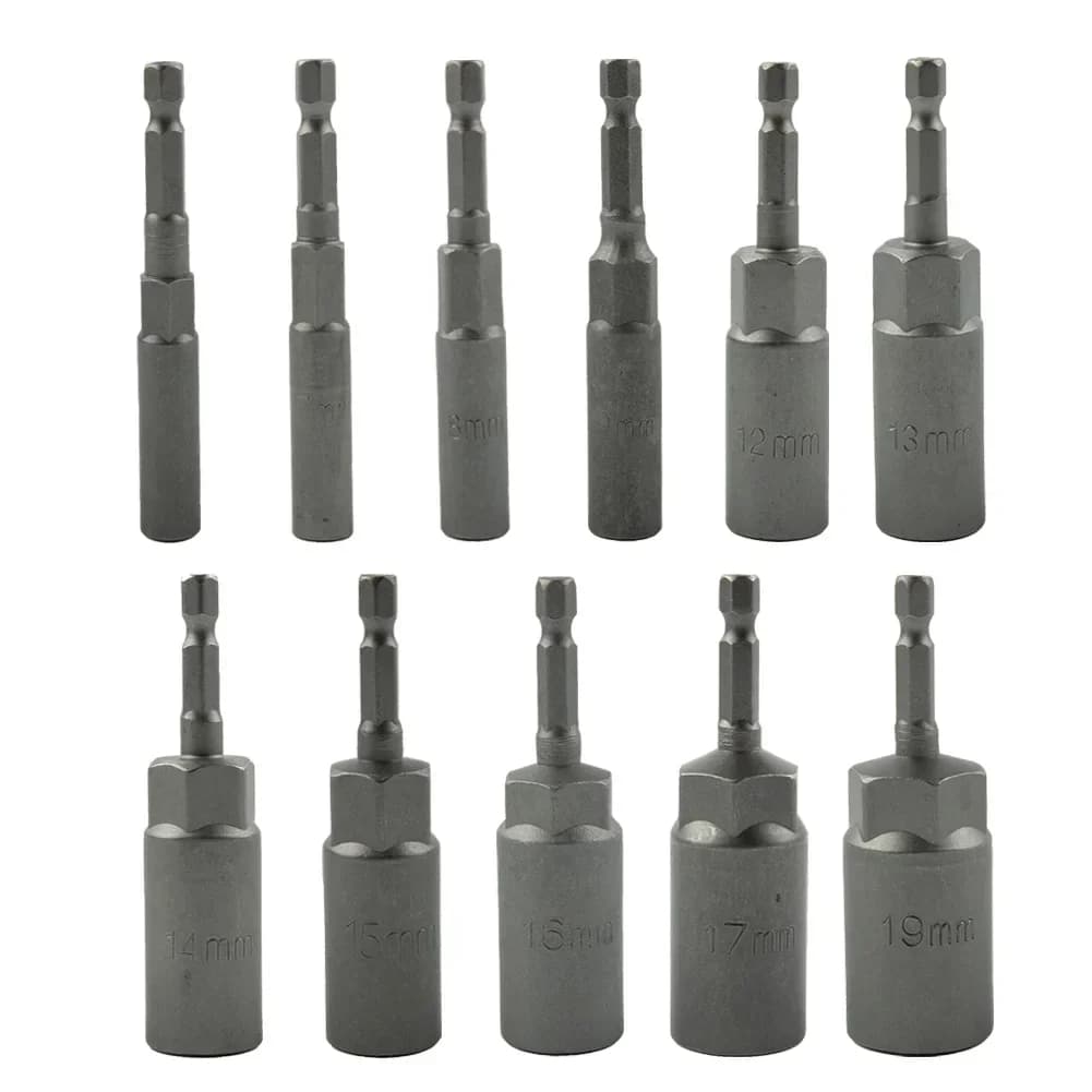 1pc 80mm Length Hex Sockets Sleeve Nozzles Nut Driver Screwdriver Impact Nut Bolt Drill Bits Socket Wrenches 5.5-19mm