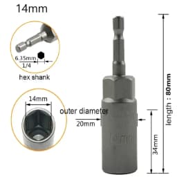 1pc 80mm Length Hex Sockets Sleeve Nozzles Nut Driver Screwdriver Impact Nut Bolt Drill Bits Socket Wrenches 5.5-19mm