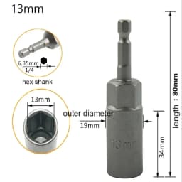1pc 80mm Length Hex Sockets Sleeve Nozzles Nut Driver Screwdriver Impact Nut Bolt Drill Bits Socket Wrenches 5.5-19mm