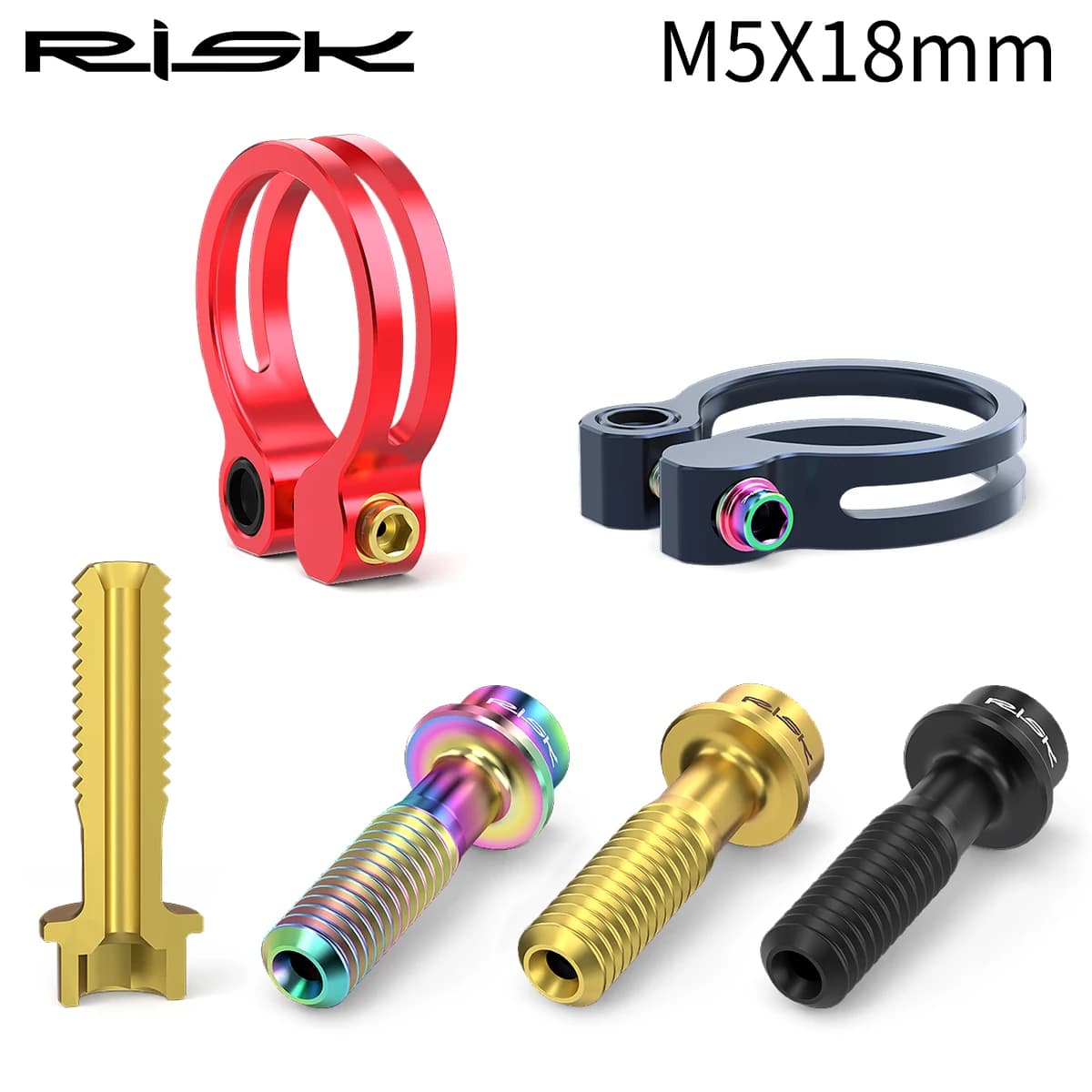 RISK 2PCS M5*18mm Bike Stem Handlebar Fixing Titanium Ti Bolts Fixed Screws Hollow Lightweight for MTB Bicycle Seat Post Clamp