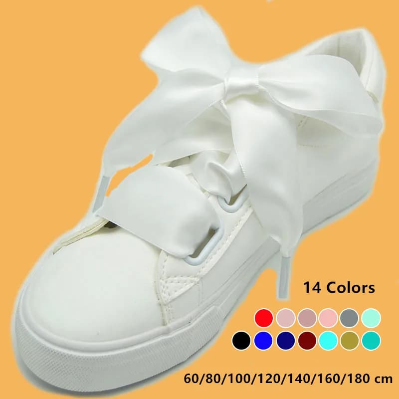 4 cm Widened Silk Satin Shoelaces Smooth Big Bow Wide Laces Trend Beauty White Casual Sneaker Leather Shoes Laces Dropship