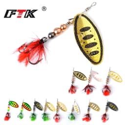 FTK 1pc Spinner Bait 8g/14g/20g Metal Fishing Lure Hard Bait Spoon Lures with Feather Treble Hooks Carp Pike Fishing Tackle