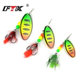FTK 1pc Spinner Bait 8g/14g/20g Metal Fishing Lure Hard Bait Spoon Lures with Feather Treble Hooks Carp Pike Fishing Tackle