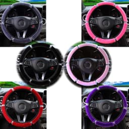 Car Steering Wheel Cover Gearshift Handbrake Cover Protector Decoration Warm Soft Plush Rhinestone Black Pink Women Man