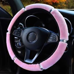 Car Steering Wheel Cover Gearshift Handbrake Cover Protector Decoration Warm Soft Plush Rhinestone Black Pink Women Man