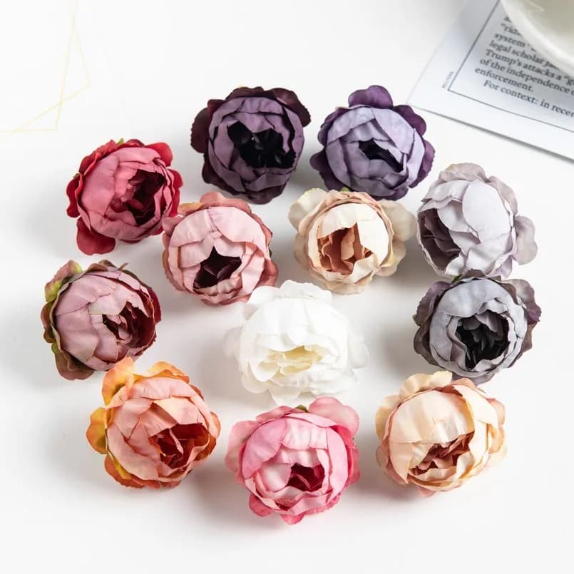 10PCS Artificial Flowers Rose Wedding Wreath Valentine‘s Decora Home Room Scrapbooking Fake Silk Peony Head Diy Gifts Candy Box
