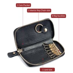 Unisex Genuine Leather Key Holder - Cow Split Leather Car Key Wallet with Card Slot, Compact Housekeeper Organizer Pouch