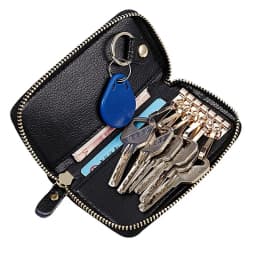 Unisex Genuine Leather Key Holder - Cow Split Leather Car Key Wallet with Card Slot, Compact Housekeeper Organizer Pouch