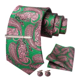 JEMYGINS Men Green Ties Striped Tie Paisley Wedding Tie For Men Necktie Hanky Cufflink Set Party Business Fashion Designer