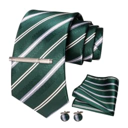 JEMYGINS Men Green Ties Striped Tie Paisley Wedding Tie For Men Necktie Hanky Cufflink Set Party Business Fashion Designer