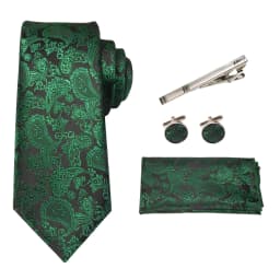 Blue Green Paisley Neck Ties For Men Luxury 8cm Wide Silk Wed Tie Pocket Square Cufflinks Tie Clips Set Christmas Gifts For Men