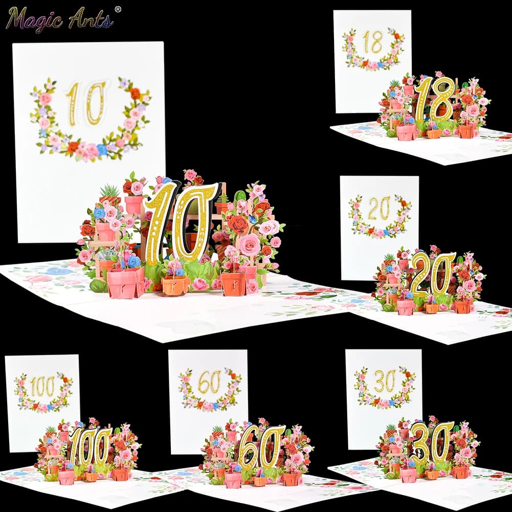 Number 1 - 100 Birthday Pop-up Card, Figure 3D Greeting Cards for Anniversary Wedding