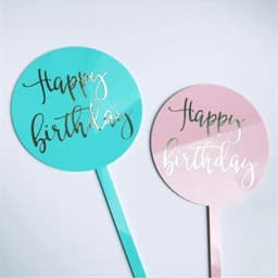 Ins Acrylic Happy Birthday Cake Toppers Color Round Gold Black Birthday Cupcake Toppers for Baby Shower Party Dessert Decoration
