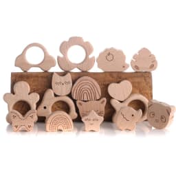 10Pcs Beech Beads Heart Butterfly Rainbow Elephant Flower Animal Wooden Beads for Bbay Chew Teether Beads Pacifier Clips Chain