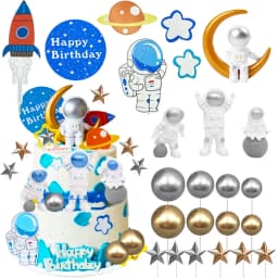 Space Birthday Supplies Astronaut Cake Topper Spaceman Mini Ornaments For Kids Boy Universe Outer Space Theme Party Decorations