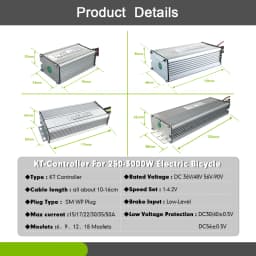 24V/36V/48V 250W-750W KT Ebike Controller with SM Connector+WP Motor Plug for Electric Bicycle 15A 17A 20A 22A Control System