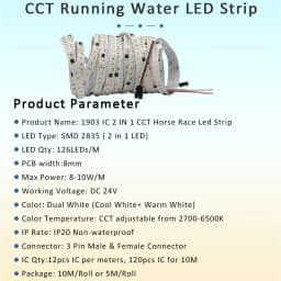 SMD2835 Water Flowing LED Strip Light DC 24V 10M Flex Ribbon Horse Race Chasing Effect 126 Diode CCT Liner Lamp with Touch Panel