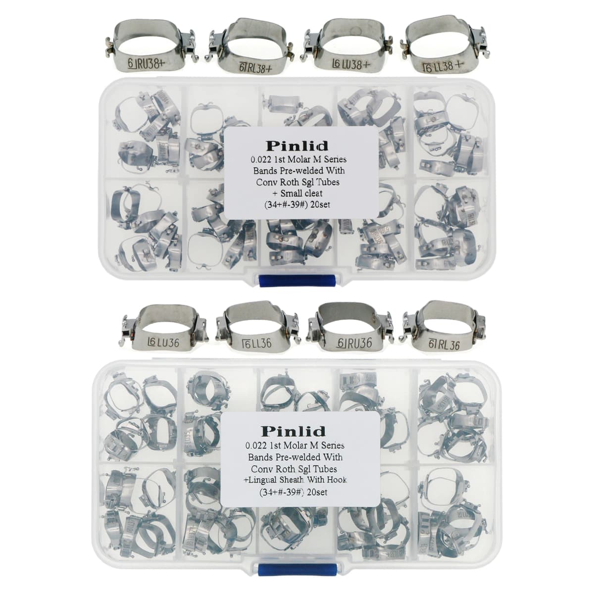 80Pcs Dental Orthodontic M Series Bands Pre-welded Covnterible Roth 022 1st Molar Tubes Conv Small Cleat Lingual Sheath 34#+-39#