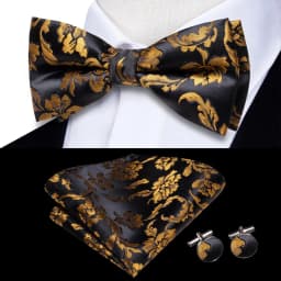 Hi-Tie Brand Silk Mens Bowtie Hanky Cufflinks Set Black Red Blue Gold Green White Pre-tied Butterfly Knot Bow Tie Wedding Work