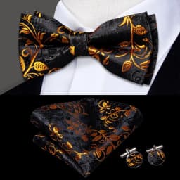 Hi-Tie Brand Silk Mens Bowtie Hanky Cufflinks Set Black Red Blue Gold Green White Pre-tied Butterfly Knot Bow Tie Wedding Work