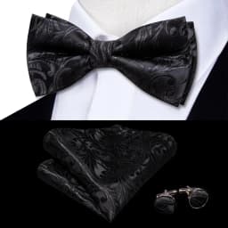 Hi-Tie Brand Silk Mens Bowtie Hanky Cufflinks Set Black Red Blue Gold Green White Pre-tied Butterfly Knot Bow Tie Wedding Work