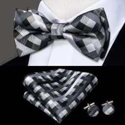 Hi-Tie Brand Silk Mens Bowtie Hanky Cufflinks Set Black Red Blue Gold Green White Pre-tied Butterfly Knot Bow Tie Wedding Work