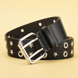 Pentagonal Star Rivet Women's Belt Double Row Needle Buckle Fashion Men's Belt Leather Belt Hip Hop Punk Rock Style Jeans Belt