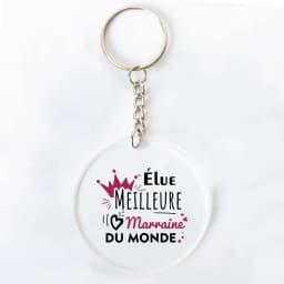Best Godmother In World Print Keychain Circle Monogram Acrylic Keyring Fashion Key Chain Festive Birthday Gifts for Marraine