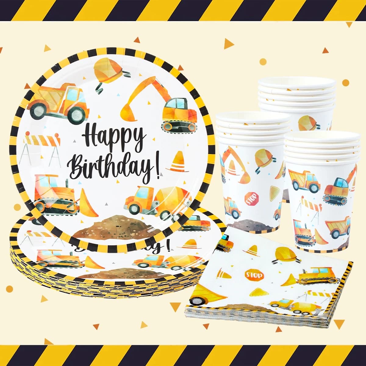 Construction Party Disposable Tableware Birthday Decoration Boy Baby Shower Excavator Truck Tractor Construction Birthday Decor