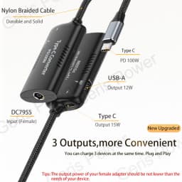 100W DC to USB C Power Adapter Converter for Macbook Lenovo Hp Asus Huawei Laptop Tablet Phone Type C QC3.0 Fast Charging Cable