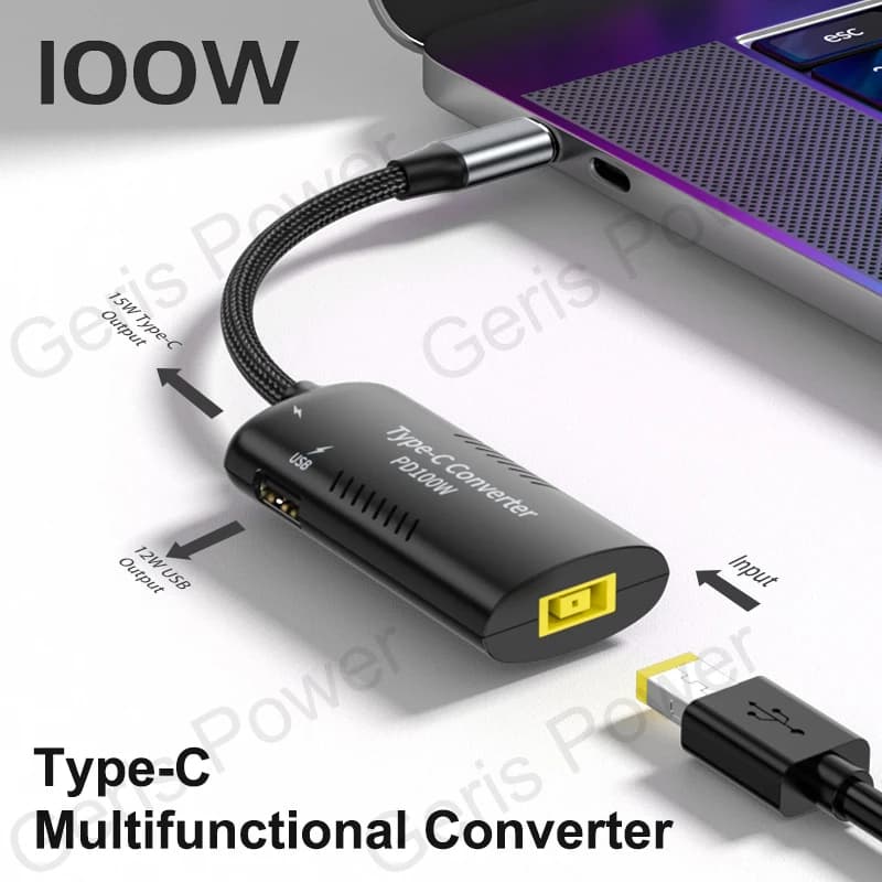100W DC to USB C Power Adapter Converter for Macbook Lenovo Hp Asus Huawei Laptop Tablet Phone Type C QC3.0 Fast Charging Cable