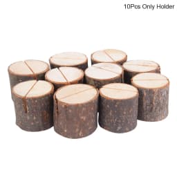 10pcs Natural Wooden Place Card Holders Stand Card Photo Clip Holder Rustic Wedding Decorations Party Table Number Name Sign