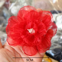 10PCS/Lot Red Series Rose Camellia Chiffon Fabric Flower For Wedding Invitation Artificial Flowers For Dress Decoration