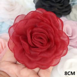 10PCS/Lot Red Series Rose Camellia Chiffon Fabric Flower For Wedding Invitation Artificial Flowers For Dress Decoration