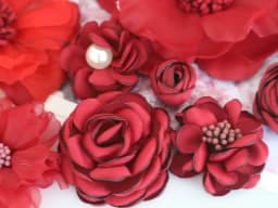 10PCS/Lot Red Series Rose Camellia Chiffon Fabric Flower For Wedding Invitation Artificial Flowers For Dress Decoration