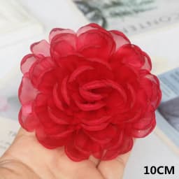 10PCS/Lot Red Series Rose Camellia Chiffon Fabric Flower For Wedding Invitation Artificial Flowers For Dress Decoration