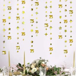 13Ft Gold 75th Happy Birthday Banner Decoration Number 65th Circle Twinkle Star Garland Mirror Paper Hanging Streamer Bunting
