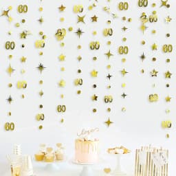13Ft Gold 75th Happy Birthday Banner Decoration Number 65th Circle Twinkle Star Garland Mirror Paper Hanging Streamer Bunting