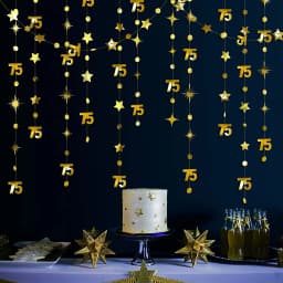13Ft Gold 75th Happy Birthday Banner Decoration Number 65th Circle Twinkle Star Garland Mirror Paper Hanging Streamer Bunting