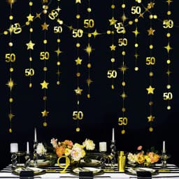 13Ft Gold 75th Happy Birthday Banner Decoration Number 65th Circle Twinkle Star Garland Mirror Paper Hanging Streamer Bunting