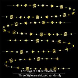 13Ft Gold 75th Happy Birthday Banner Decoration Number 65th Circle Twinkle Star Garland Mirror Paper Hanging Streamer Bunting
