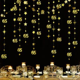 13Ft Gold 75th Happy Birthday Banner Decoration Number 65th Circle Twinkle Star Garland Mirror Paper Hanging Streamer Bunting