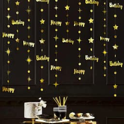 13Ft Gold 75th Happy Birthday Banner Decoration Number 65th Circle Twinkle Star Garland Mirror Paper Hanging Streamer Bunting