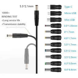 Universal 12V Car Charger(Max 10A) + 5V DC Power Cable,with 11 Connectors for DVD Player,Dash Camera,GPS,Bluetooth Speakers