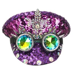 Corzzet Luxury Silver Sequined & Diamonds Club Party Rave Rock Cosplay Accessories Steampunk Military Hat Masquerade Costumes