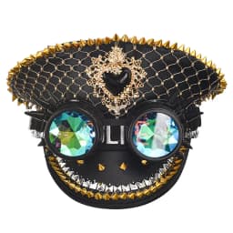 Corzzet Luxury Silver Sequined & Diamonds Club Party Rave Rock Cosplay Accessories Steampunk Military Hat Masquerade Costumes