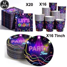 Neon Party Tableware Tablecloths Cups Plates Banner Napkins Straws Balloons Neon Glow Birthday Party Decoration Supplies