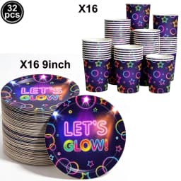 Neon Party Tableware Tablecloths Cups Plates Banner Napkins Straws Balloons Neon Glow Birthday Party Decoration Supplies