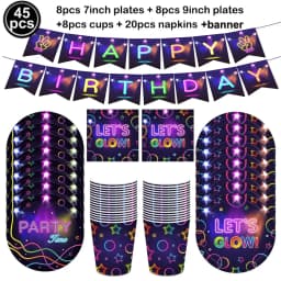 Neon Party Tableware Tablecloths Cups Plates Banner Napkins Straws Balloons Neon Glow Birthday Party Decoration Supplies