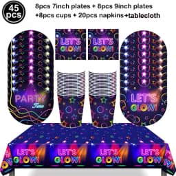 Neon Party Tableware Tablecloths Cups Plates Banner Napkins Straws Balloons Neon Glow Birthday Party Decoration Supplies